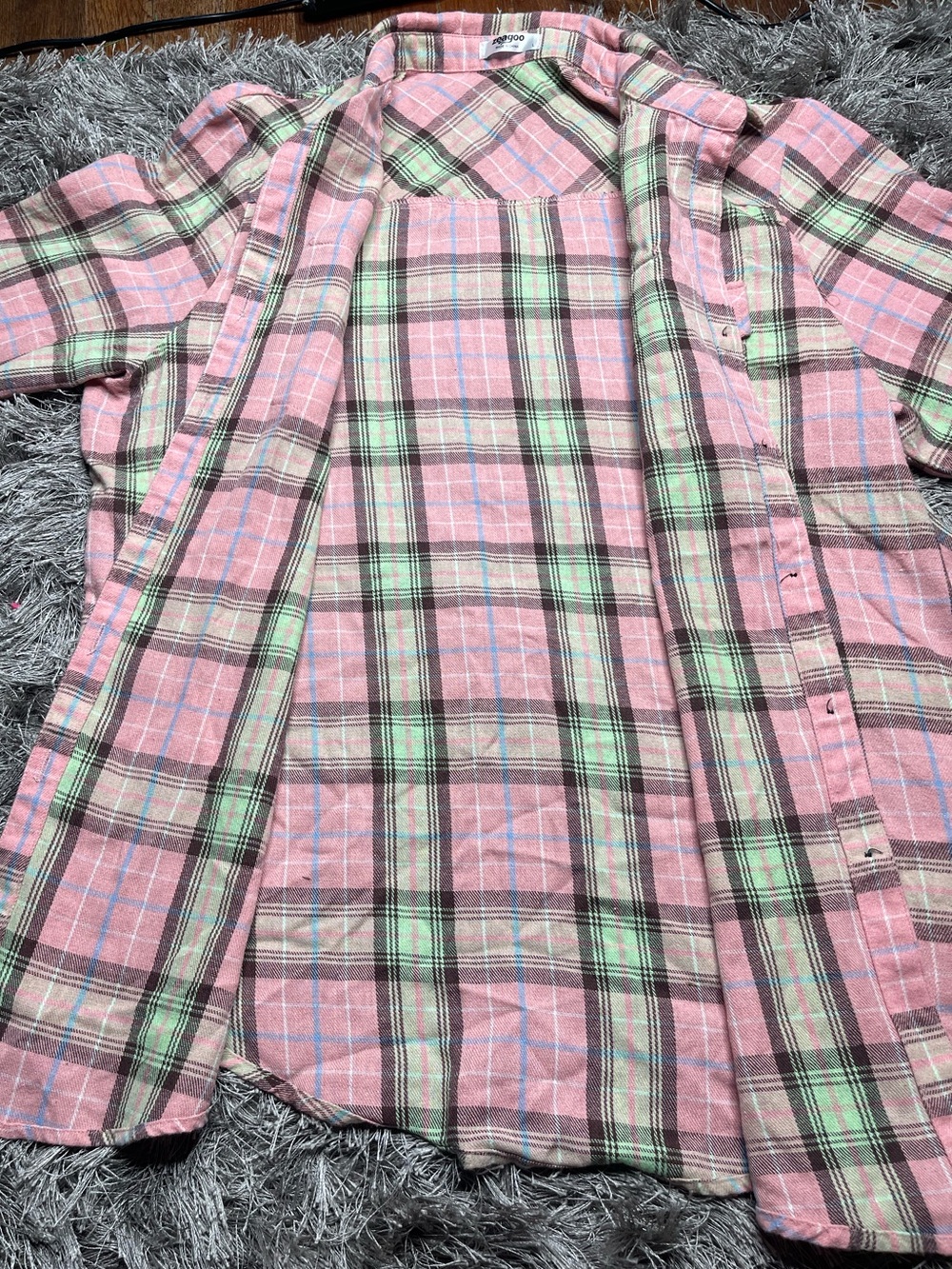 Plaid Button-Down Shirt in Pink and Mint Green - Casual Women's Top